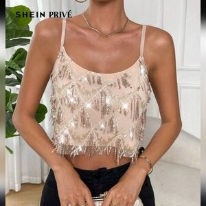 SHEIN Privé Fringe Trim Crop Cami Top Medium